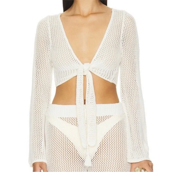 L*Space Los Cabos Top and Soliel Sarong Cream Swim Coverup set knit crochet - Picture 4 of 7